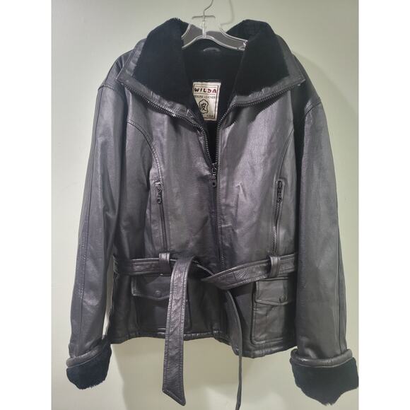 WILDA Fur lined leather jacket with belt xxl - Picture 2 of 8